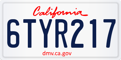 CA license plate 6TYR217