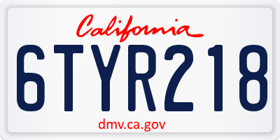 CA license plate 6TYR218