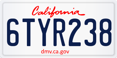 CA license plate 6TYR238