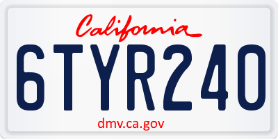 CA license plate 6TYR240