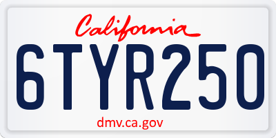 CA license plate 6TYR250