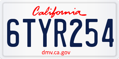 CA license plate 6TYR254