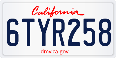 CA license plate 6TYR258