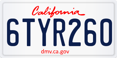 CA license plate 6TYR260