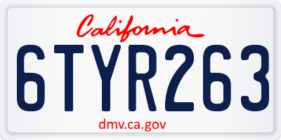 CA license plate 6TYR263