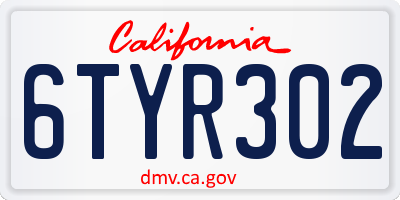 CA license plate 6TYR302