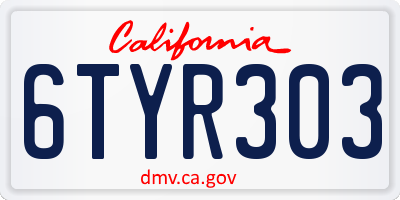 CA license plate 6TYR303