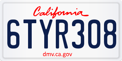 CA license plate 6TYR308