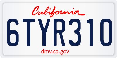 CA license plate 6TYR310