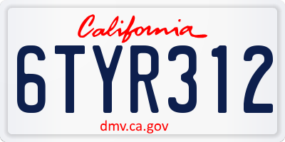 CA license plate 6TYR312