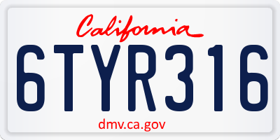 CA license plate 6TYR316