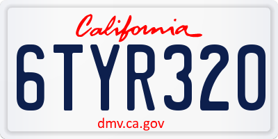 CA license plate 6TYR320