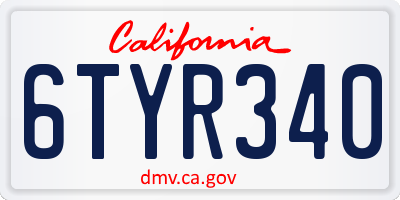 CA license plate 6TYR340