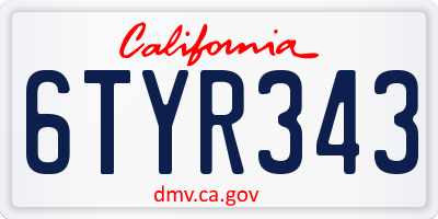 CA license plate 6TYR343