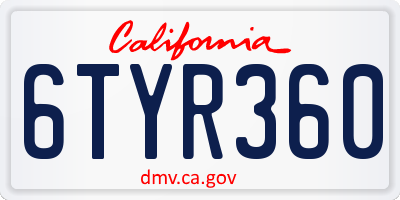 CA license plate 6TYR360