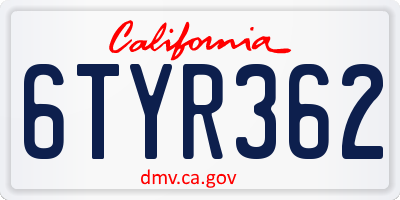 CA license plate 6TYR362
