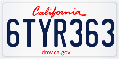 CA license plate 6TYR363