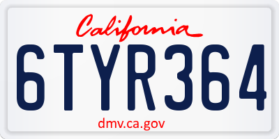 CA license plate 6TYR364