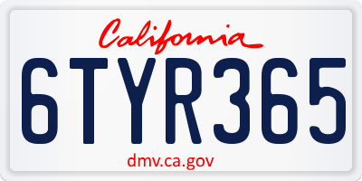 CA license plate 6TYR365
