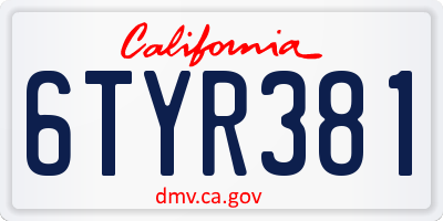 CA license plate 6TYR381