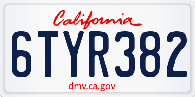 CA license plate 6TYR382