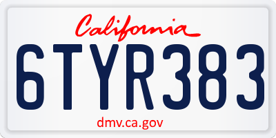 CA license plate 6TYR383
