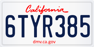 CA license plate 6TYR385