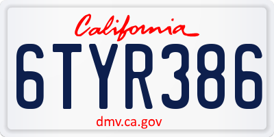 CA license plate 6TYR386