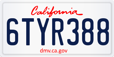 CA license plate 6TYR388