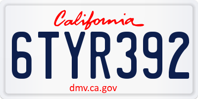 CA license plate 6TYR392