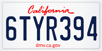 CA license plate 6TYR394