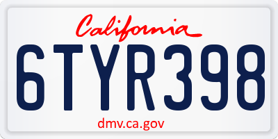 CA license plate 6TYR398