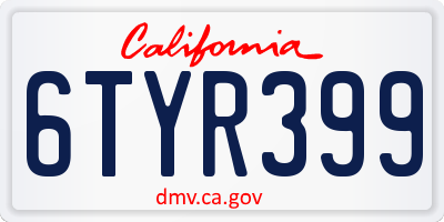 CA license plate 6TYR399