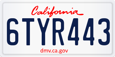 CA license plate 6TYR443