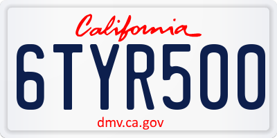 CA license plate 6TYR500