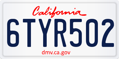 CA license plate 6TYR502