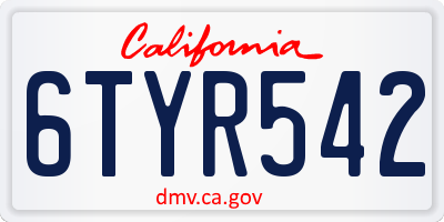 CA license plate 6TYR542