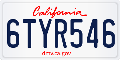 CA license plate 6TYR546