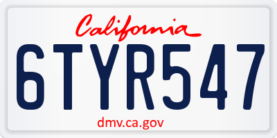 CA license plate 6TYR547