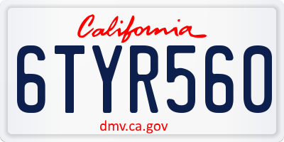CA license plate 6TYR560
