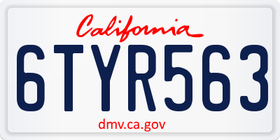 CA license plate 6TYR563