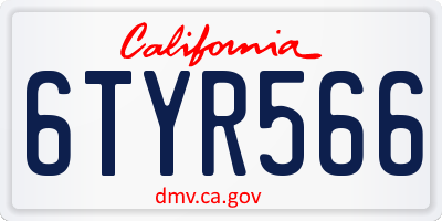 CA license plate 6TYR566