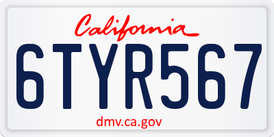 CA license plate 6TYR567