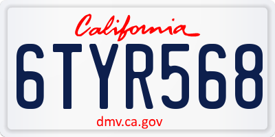 CA license plate 6TYR568