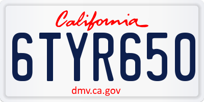 CA license plate 6TYR650