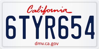 CA license plate 6TYR654