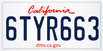 CA license plate 6TYR663