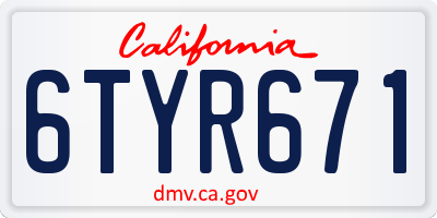 CA license plate 6TYR671