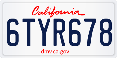 CA license plate 6TYR678