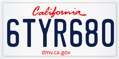 CA license plate 6TYR680